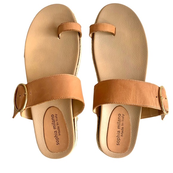 SOPHIA MILANO Leather Strap Slide Rope Platform Slide Italian Sandals Tan Size 9 - Picture 5 of 13